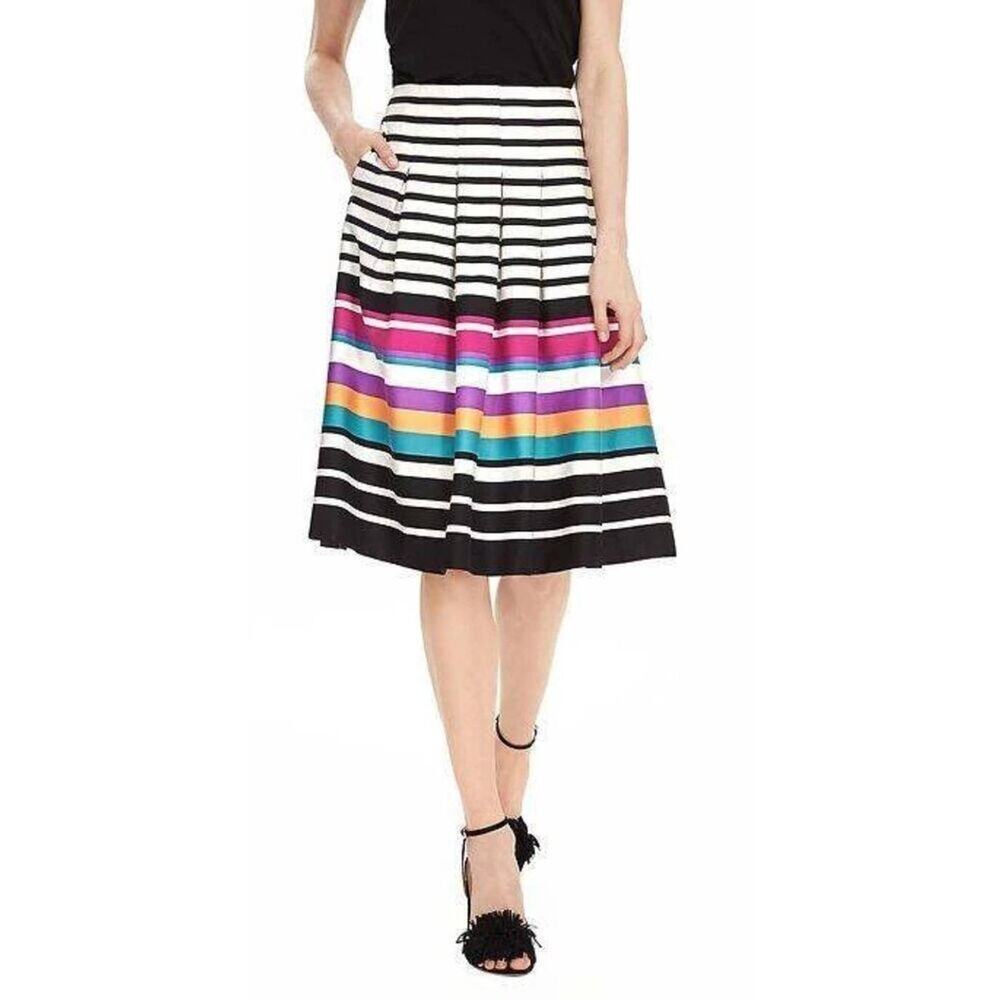 Banana Republic Pleated‎ Skirt Multicolor Striped Size 8 Knee Length